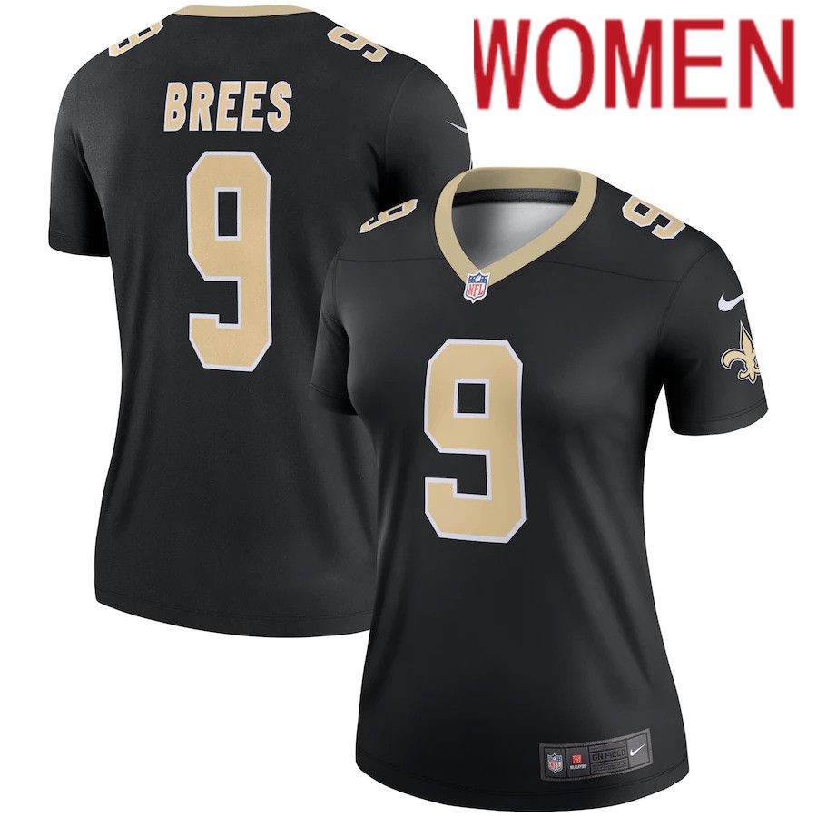 Women New Orleans Saints #9 Drew Brees Nike Black Legend NFL Jersey->women nfl jersey->Women Jersey